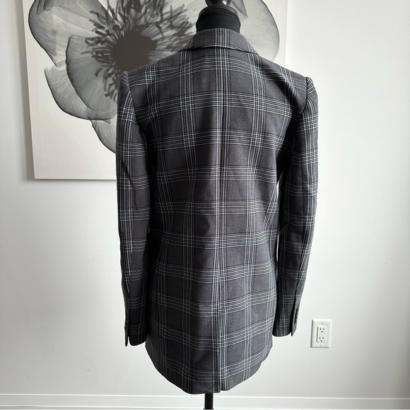 Sz 0 Aritzia WILFRED Margaux Double Breasted Blazer in Grey/Blue Plaid - Picture 4 of 14